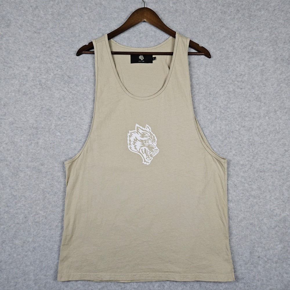 Darc Sport Mens Large Tan Tank Top Wolves Gym Bodybuilding Fitness Training Top